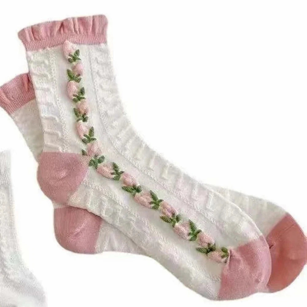 Cute Lace Mid Leg Socks | Ruffled Harajuku Style for Girls