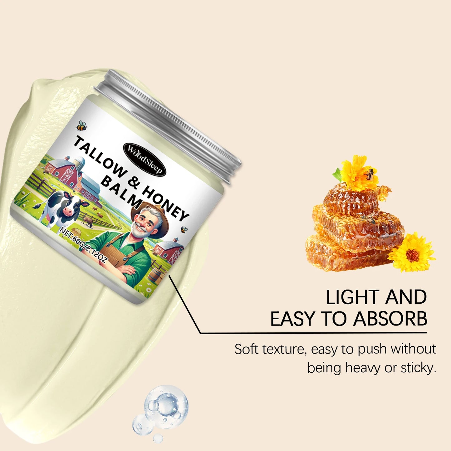Deep Moisturizing Tallow Honey Balm | Repairing Face and Body Cream