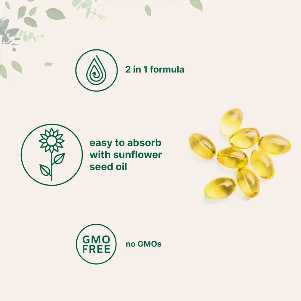 Vitamin D3 K2 Capsules for Immune Support | 300 Vegan Softgels