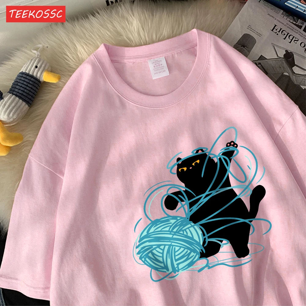 Cute Cartoon Cat Oversized Women's T-Shirt | Summer Casual Style