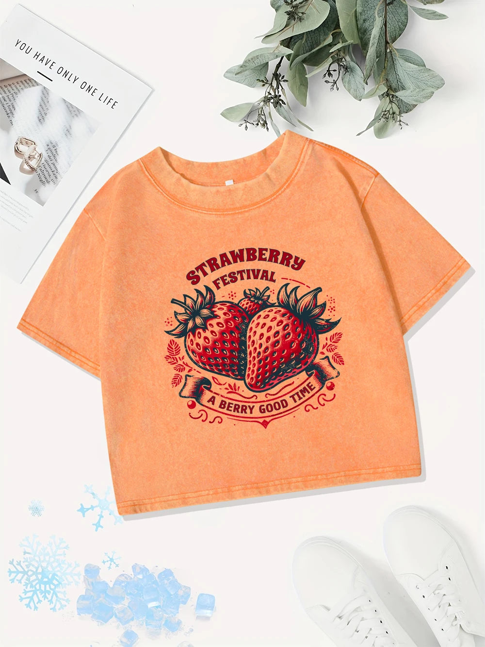 Women's Summer Cotton Crop Top | Casual Strawberry Print Tee