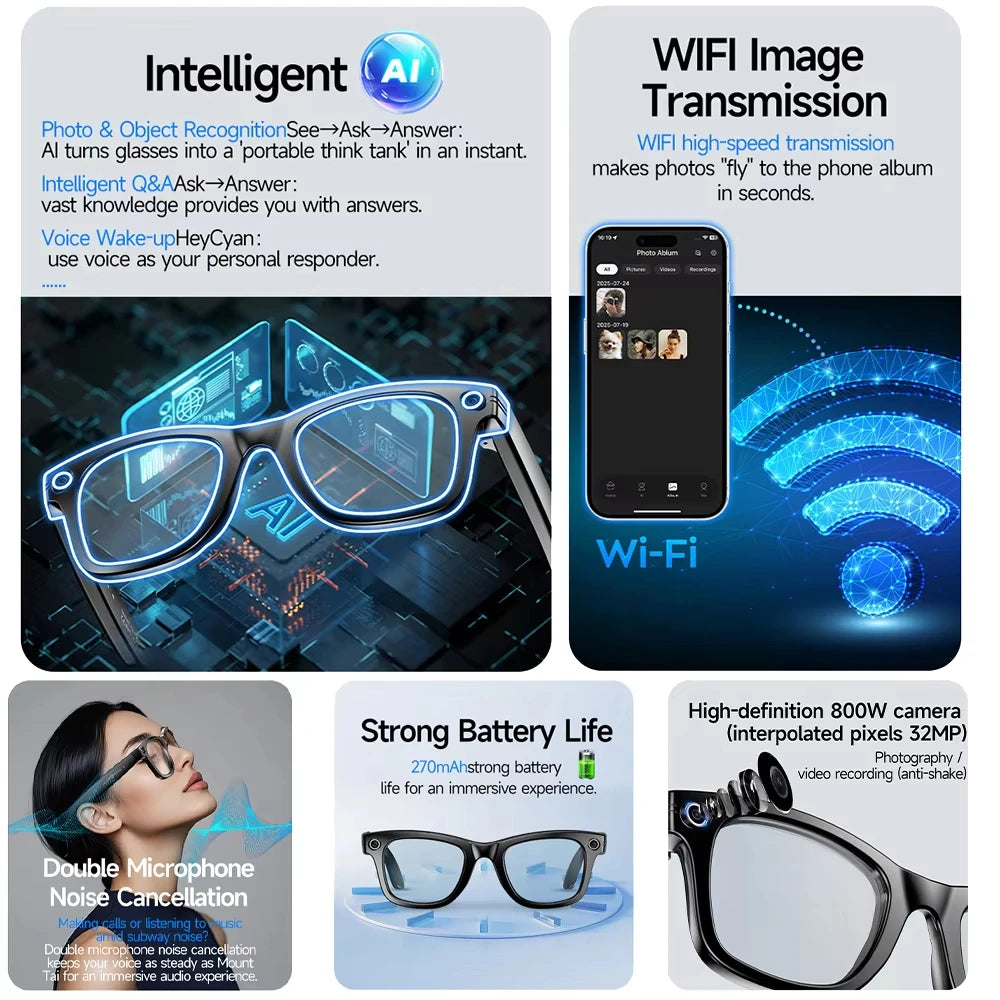 AI Smart Translation Glasses | 8MP Camera, Bluetooth & Voice Control