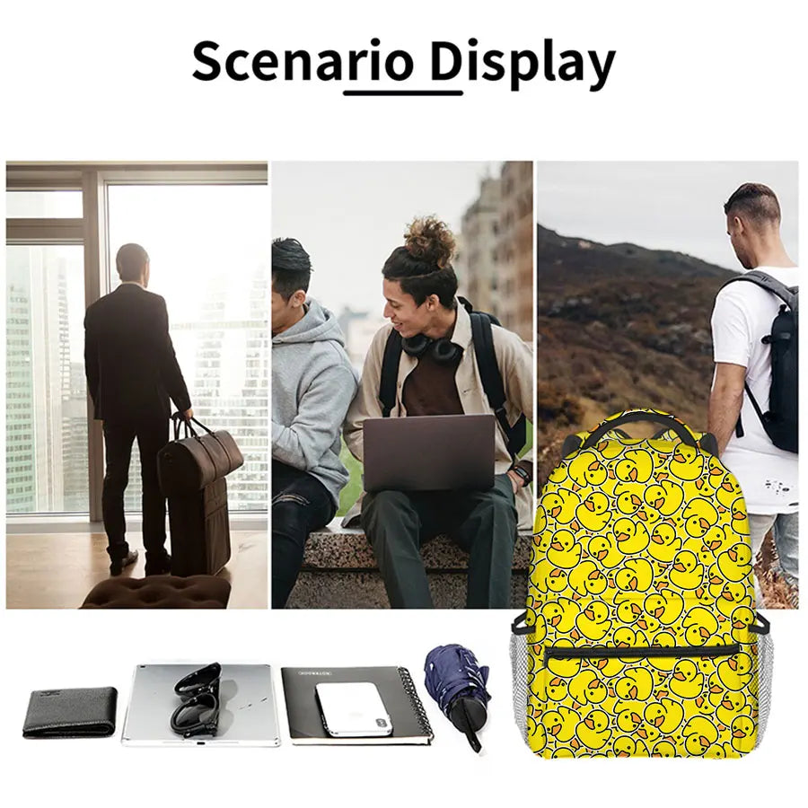 Stylish 2D Cartoon Yellow Duck Backpack for Kids | Waterproof Design