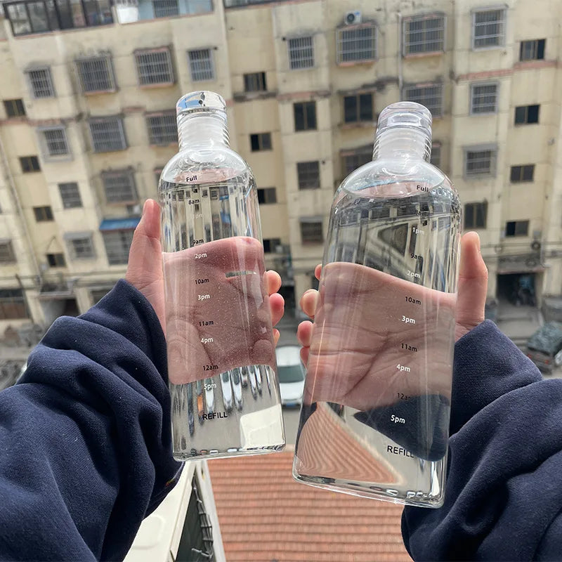 Large Capacity Glass Water Bottle with Time Marker | Outdoor Use