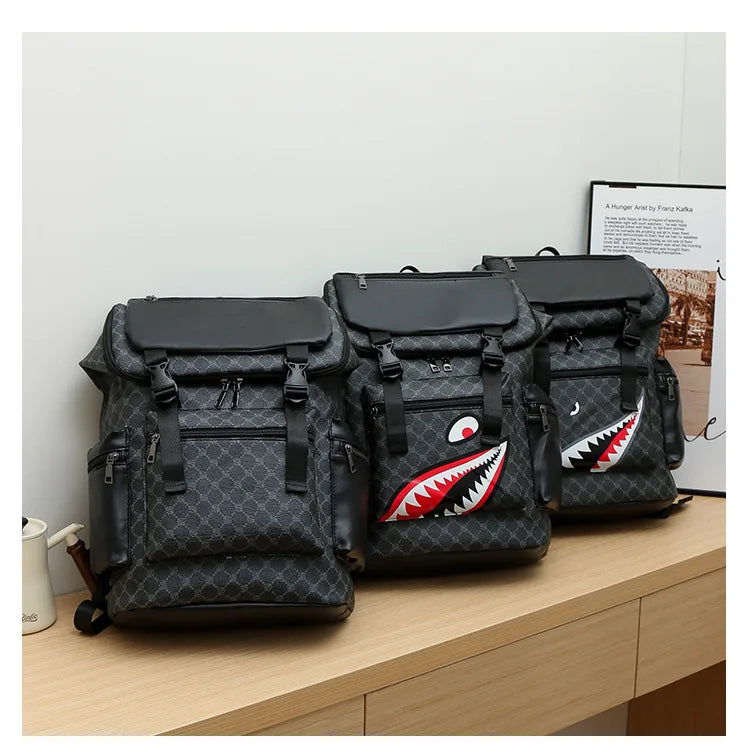Stylish PU Leather Shark-Inspired Backpack for Students & Travelers