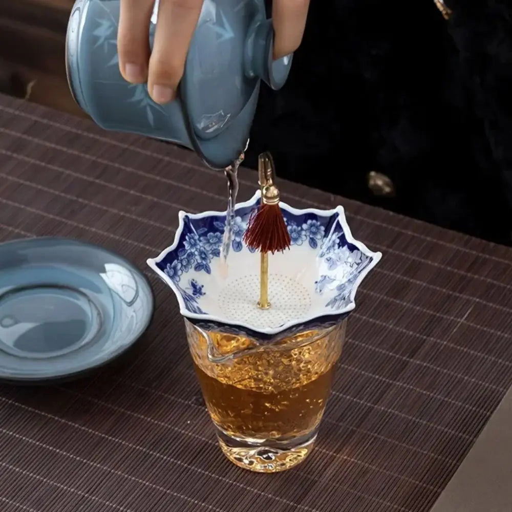 Traditional Ceramic Umbrella Tea Strainer | Elegant Tabletop Infuser