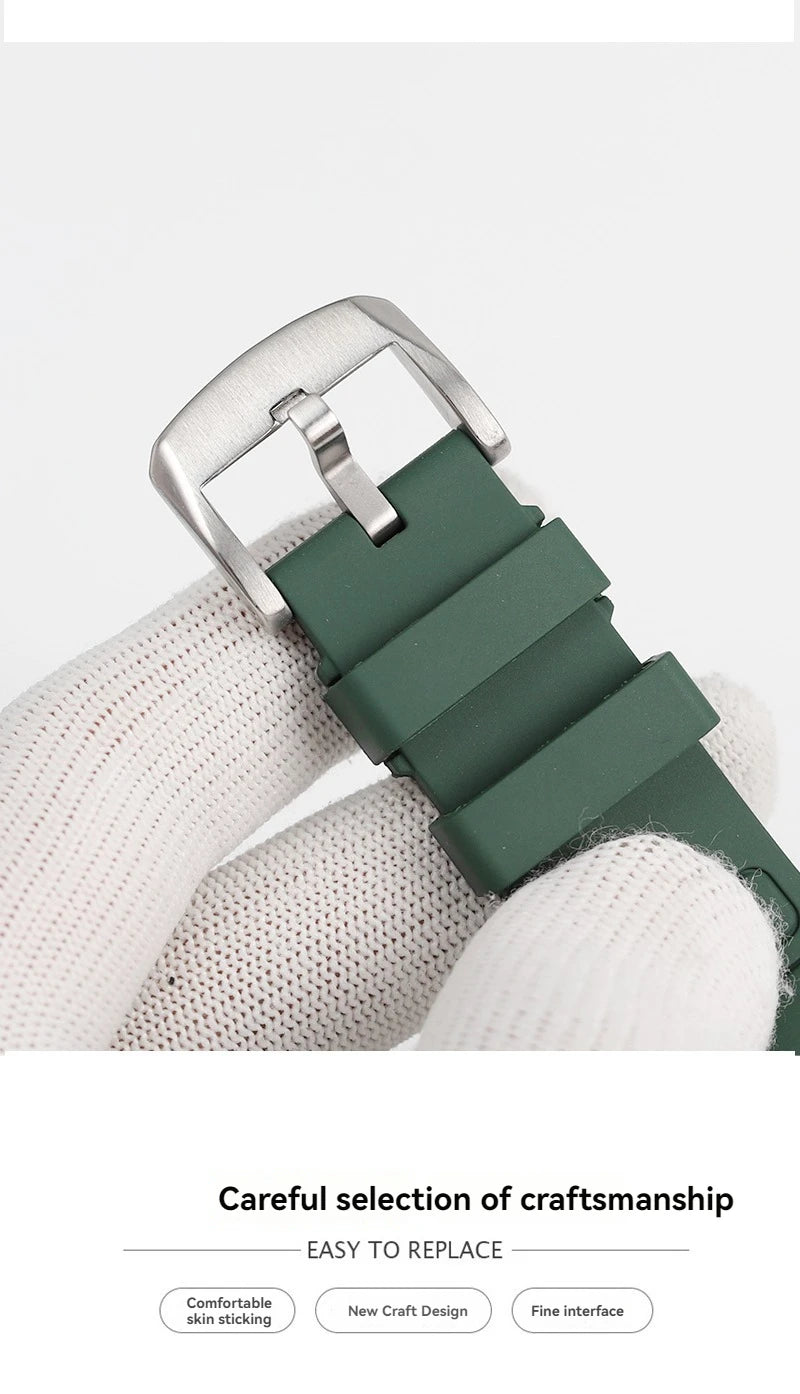 22mm Rubber Watch Strap | Stylish Black/Grey Fluoroelastomer Band