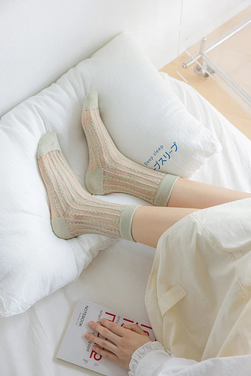 Cute Striped Kawaii Socks for Women | Ultra-Thin Summer Wear