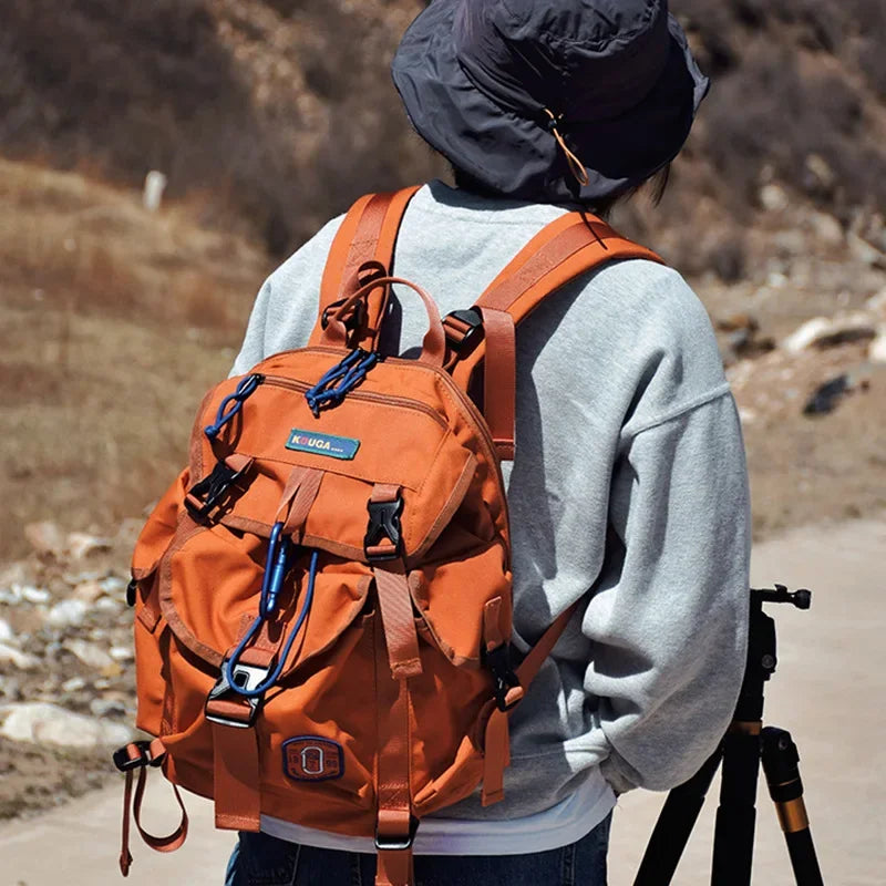 Unisex Casual Orange Nylon Waterproof Backpack | Large Capacity
