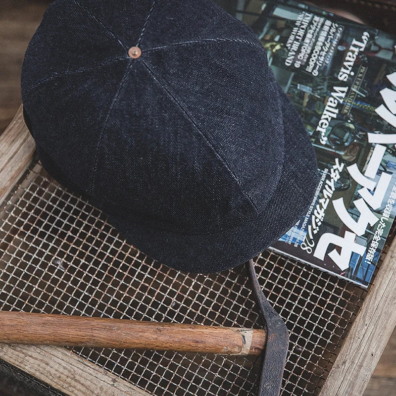 Oversized Men's Denim Newsboy Cap | Vintage Flat Cap for All Seasons
