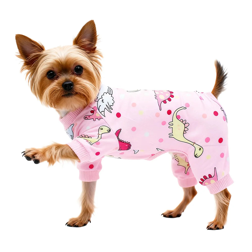 Soft Cotton Dog Pajamas for Small Dogs | Stretchable Dinosaur Design