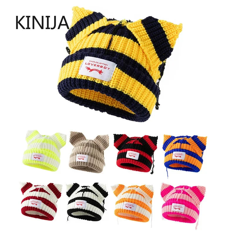 Unisex Cat Ear Beanie | Warm Crochet Knitted Skullies Hat