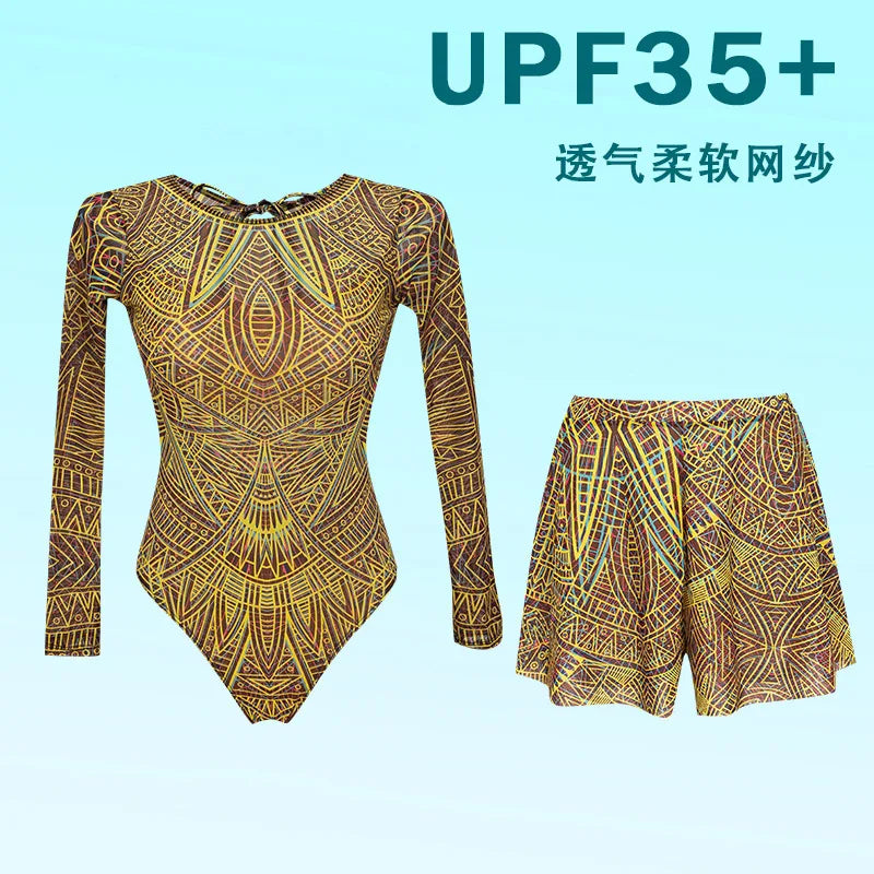 Women's Long Sleeved Sun Protection One Piece Swimsuit