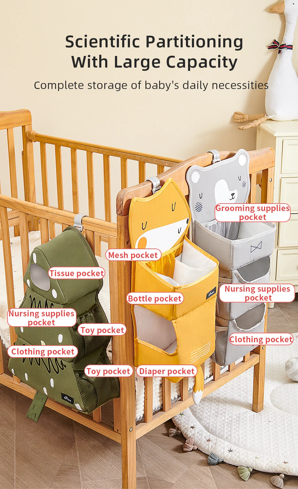 Cartoon Baby Crib Hanging Storage Bag | Multi-functional Organizer