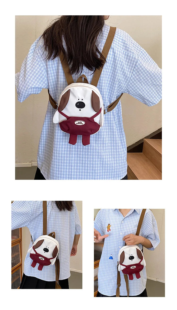 Cute Cartoon Dog Mini Backpack | Adjustable Canvas Travel Bag