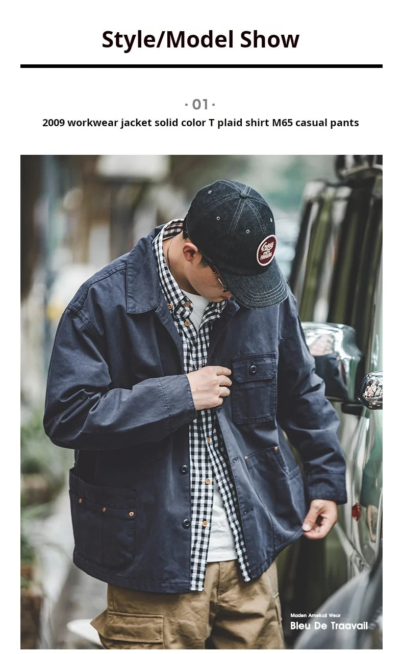 Men's Navy Heavyweight Multi-Pocket Vintage Jacket | Stylish & Durable