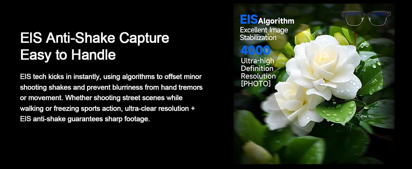 2026 Smart Glasses with 800W Ultra-Wide HD 4K Camera — Dual Lens Video Recording, 4GB AI Photo Recognition, Bluetooth Calls, Voice Translation, Anti-Blue Light UV Sunglasses