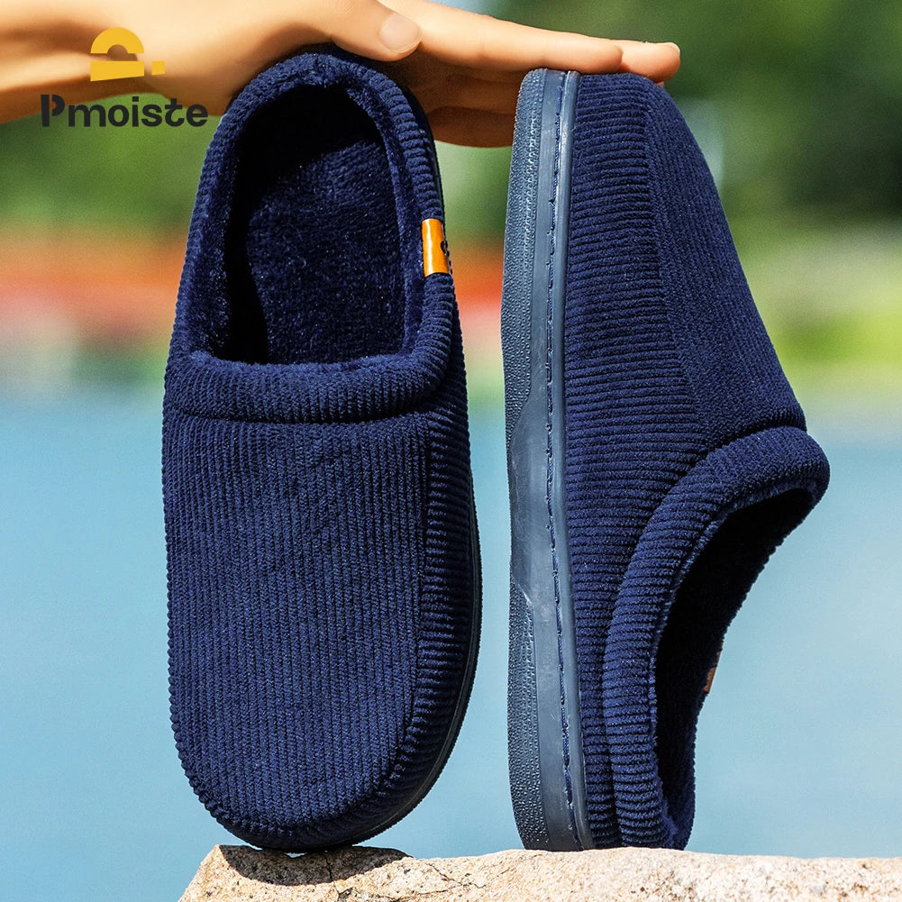 Men's Memory Foam Winter Slippers | Cozy Striped Indoor Shoes