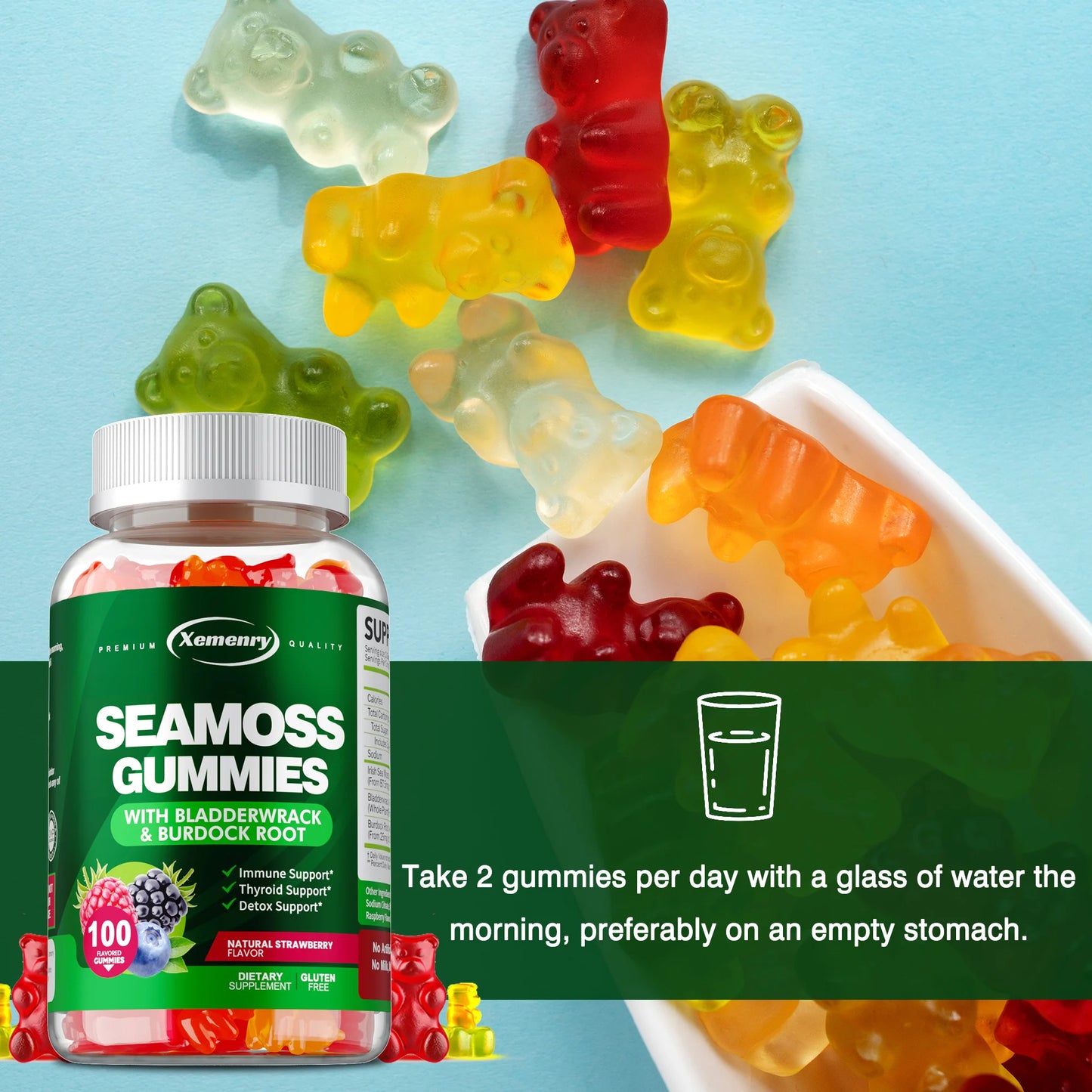 Sea Moss Gummies with Burdock Root & Bladderwrack | 100 Count