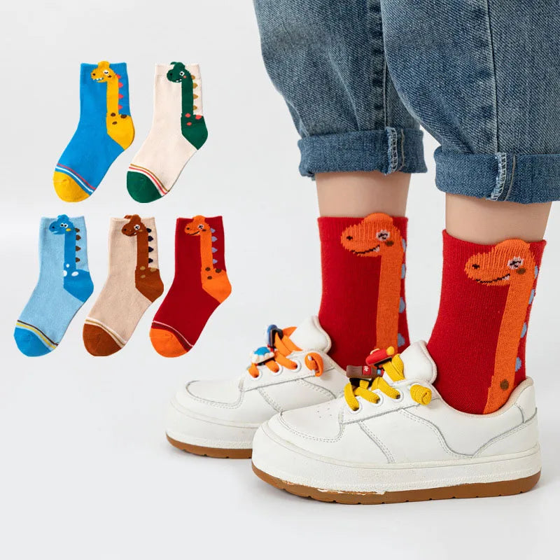 5 Pairs Kids Dinosaur Pattern Socks | Comfortable & Fun Design