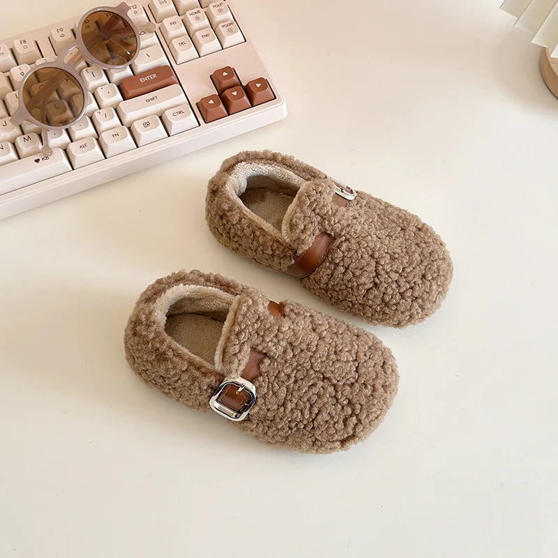 Kids' Warm Plush Flat Winter Shoes | Non-Slip Fashion Footwear