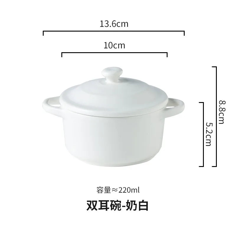 Durable 220ml Ceramic Small Bowl with Covered Double Ears