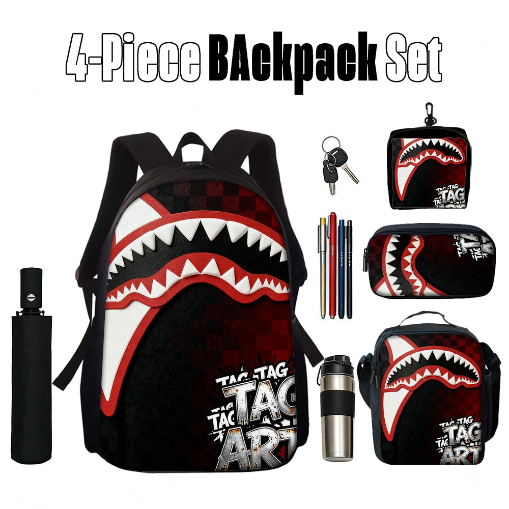 Trendy Shark Graphic Backpack Set | Ideal for School & Adventures