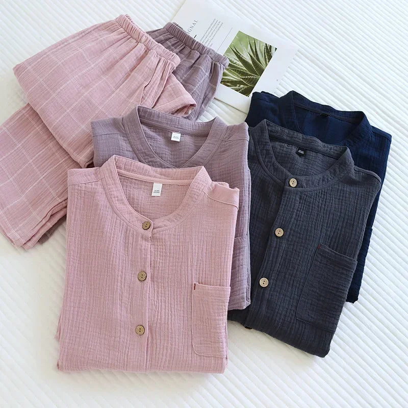 Couple's Japanese Style Cotton Sleepwear Set | Cozy Home Pajamas