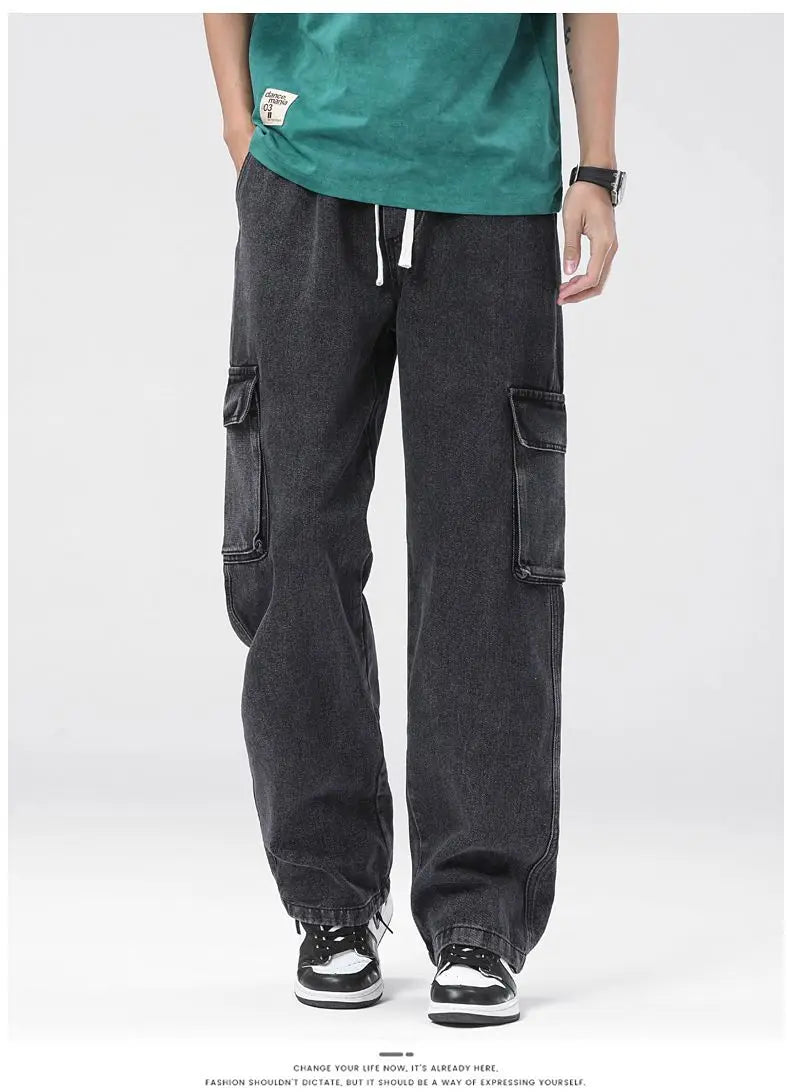 Men's Baggy Cargo Jeans with Elastic Waist | Casual Vintage Style