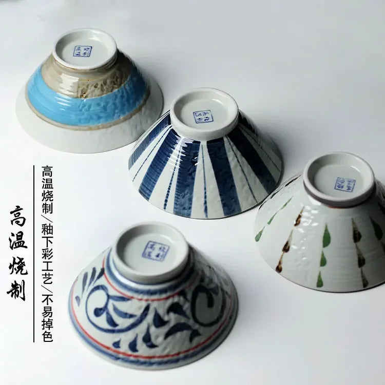 Hand-Painted Rice Bowl Set | Japanese-Style Ceramic Tableware