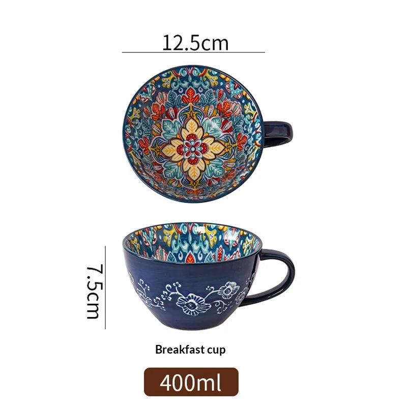 Large-Capacity Bohemian Ceramic Breakfast Cup | Stylish Oatmeal Mug