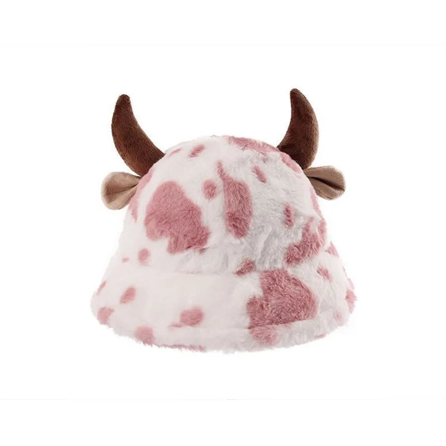 Women's Cow Print Fisherman Hat | Warm Fleece-Lined Bucket Hat