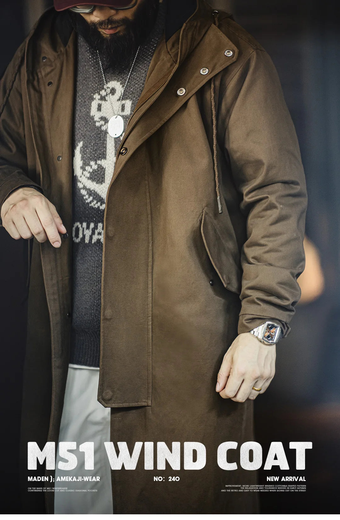 Men's Retro Hooded Windbreaker | Versatile Mid-Length Jacket
