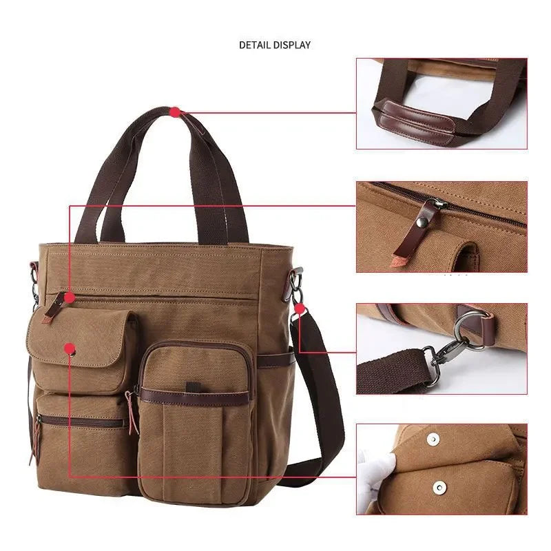 Men's Vintage Canvas Shoulder Bag | Large Capacity Briefcase