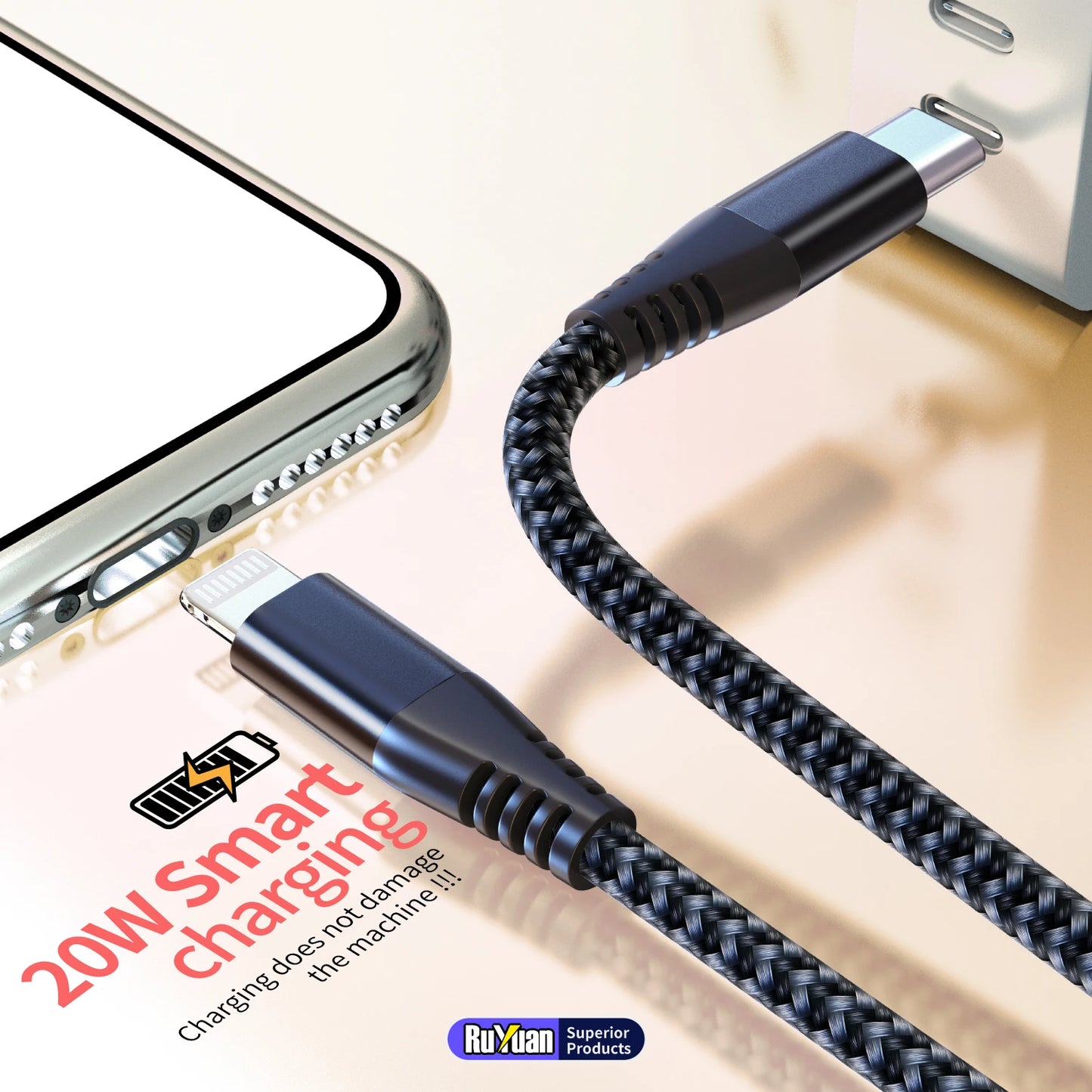 MFI Certified Fast Charging USB-C to Lightning Cable | 20W Nylon Braided
