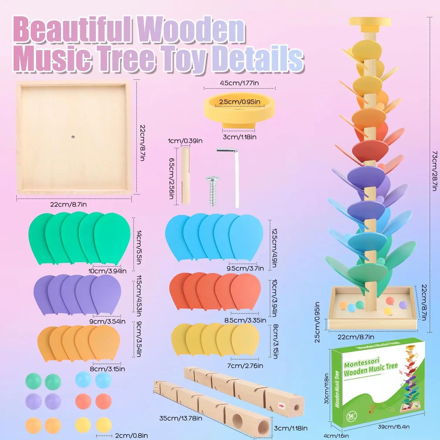 49PCS Wooden Marble Run Music Tree Toy | Fun Learning Game for Kids