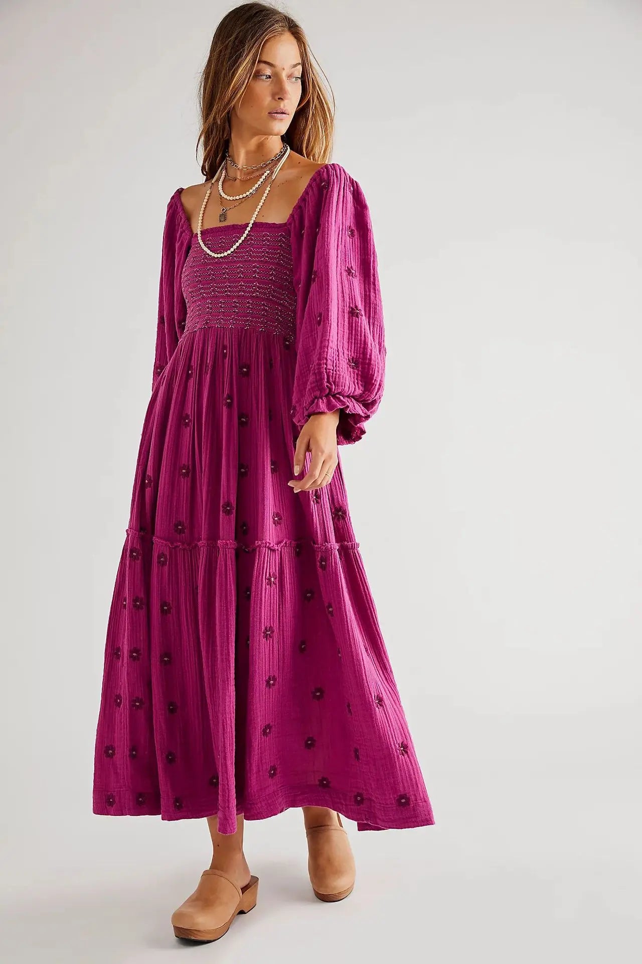 Boho Floral Embroidery Maxi Dress for Women | Casual Fashion