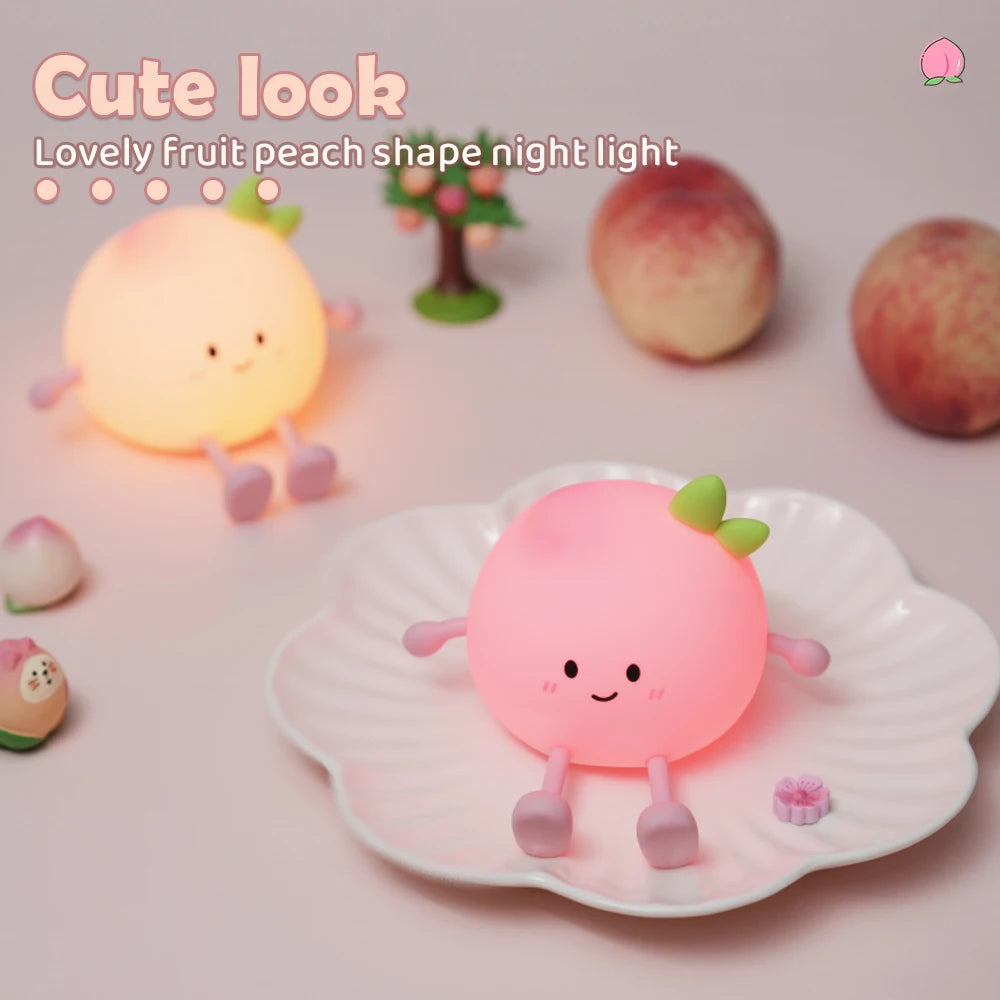 Adorable Peach-Shaped LED Night Light | Rechargeable Nursery Decor