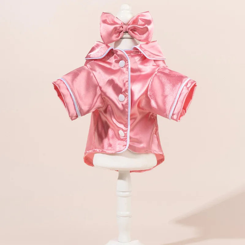 Cute Solid Color Pet Pajama Set with Flower Headband Accessories