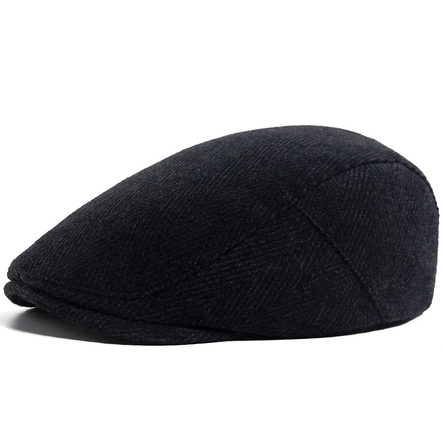 Unisex Vintage Herringbone Beret | Stylish Warm Newsboy Cap
