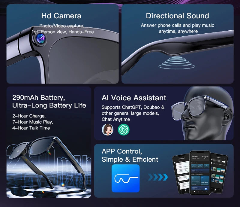 AI Smart Glasses with 8MP Camera | 4K Video and Voice Translator