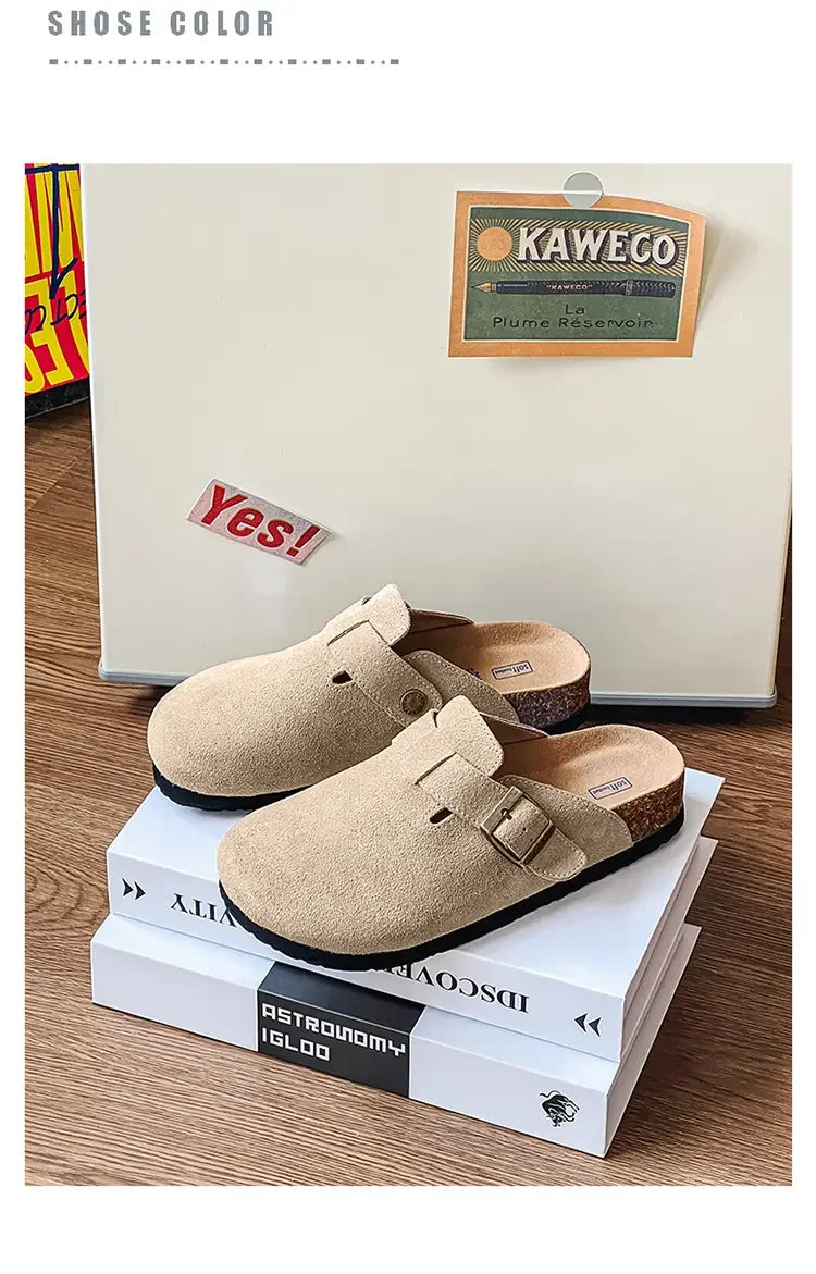 Cow Suede Cork Mules Slippers for All Seasons | Comfortable Clogs