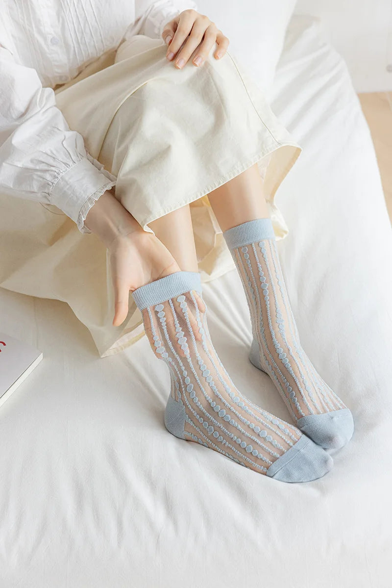 Cute Striped Kawaii Socks for Women | Ultra-Thin Summer Wear