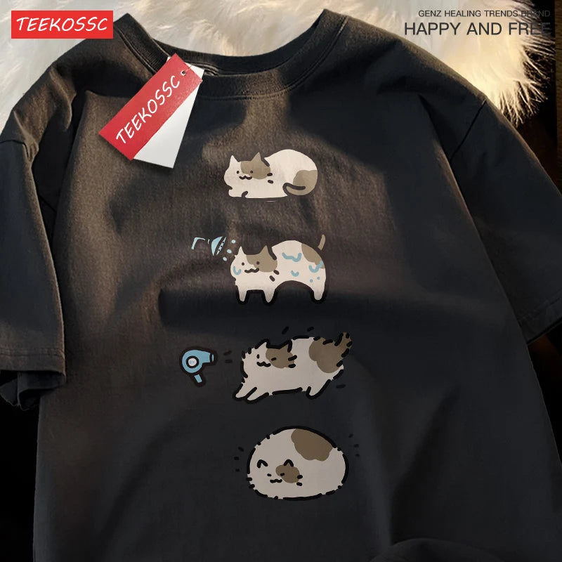 Cute Cartoon Cat Short Sleeve T-Shirt | Summer Casual Unisex Tee