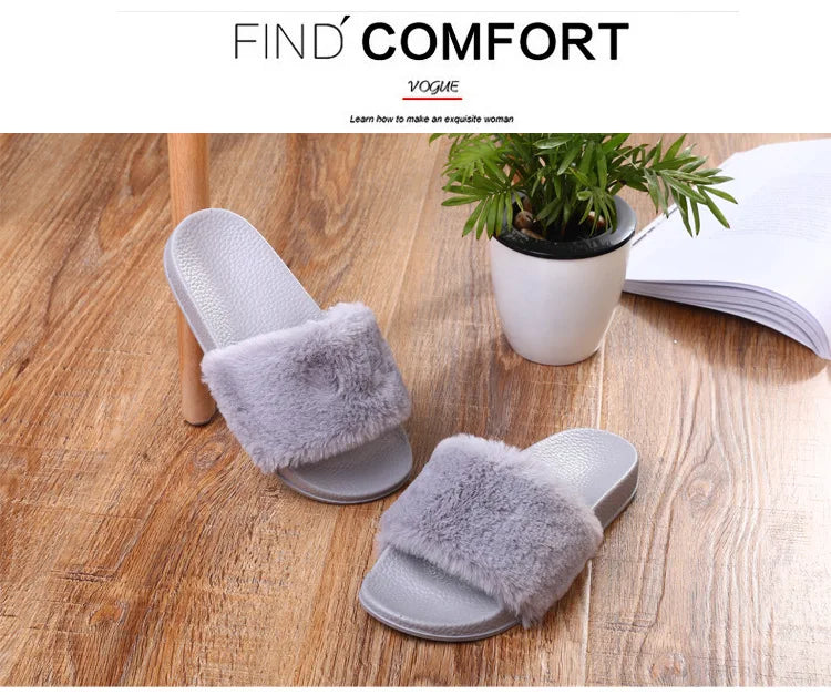 Women's Open Toe Fuzzy Plush Slippers | Cozy Winter House Slides