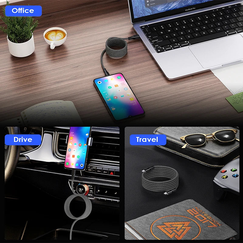 Magnetic Braided USB Type-C Car Charging Cable - 6A Data Transfer