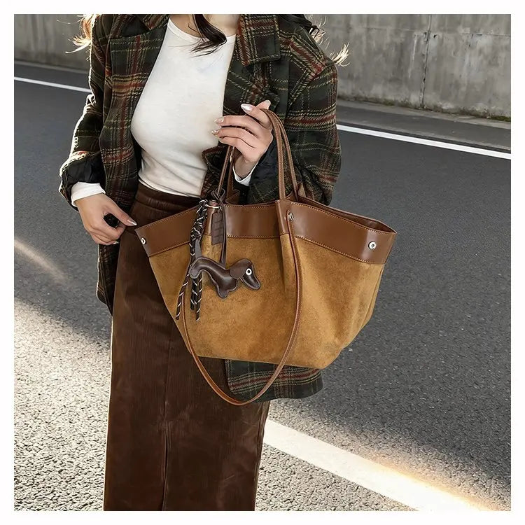 Bolso de hombro de piel suave de gamuza para mujer | Estilo casual de lujo
