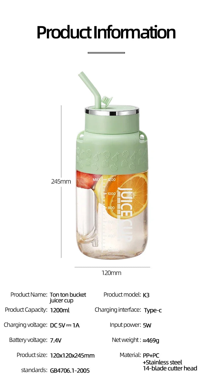 Wireless Portable Juicing Bucket | 800ml Fresh Fruit Juicer