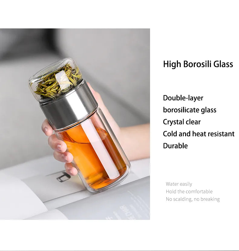 High Borosilicate Glass Tea Water Bottle | Double Layer Infuser