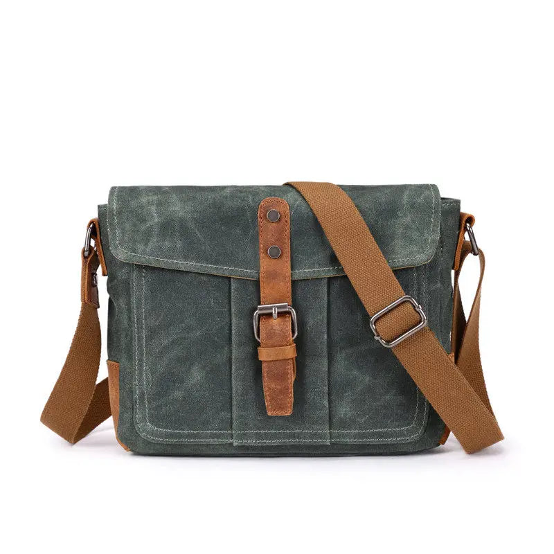Vintage Waxed Canvas Crossbody Bag | Water-Resistant Casual Satchel
